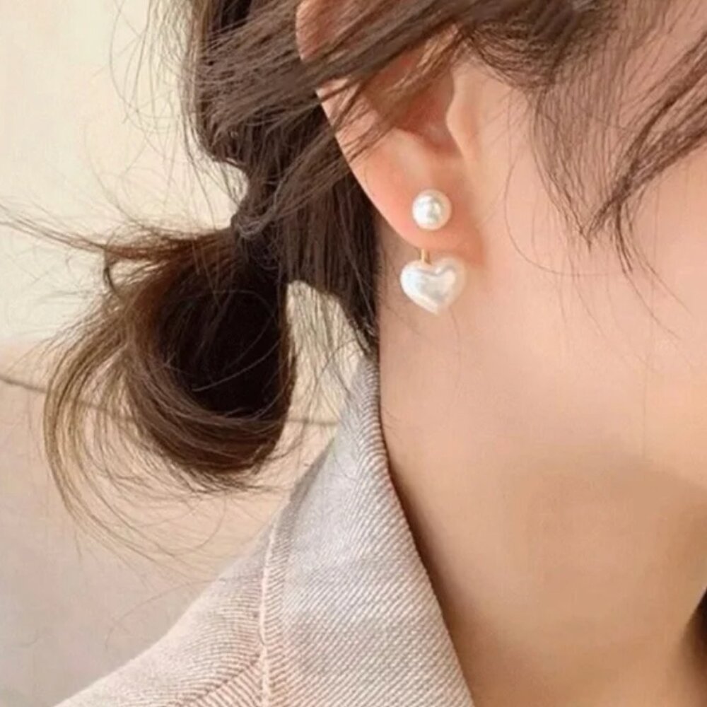 🤍✨Pearl heart front and back earrings ✨🤍